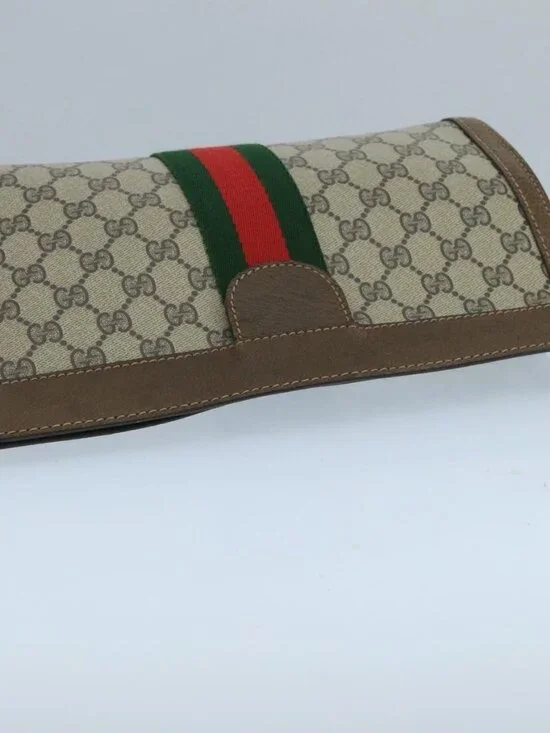GUCCI GG Supreme Web Sherry Line Clutch Bag PVC Beige 001 014 2125 Auth bs20684 - Picture 7 of 16